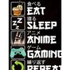 Europäische Größen Herren Sommer Freizeit T-Shirt, Einzigartiger Comic-Stil 3DS Numerischer Druck - „Essen, Schlafen, Anime, Gaming, Wiederholen“ Muster, Rundhals, Kurzarm,