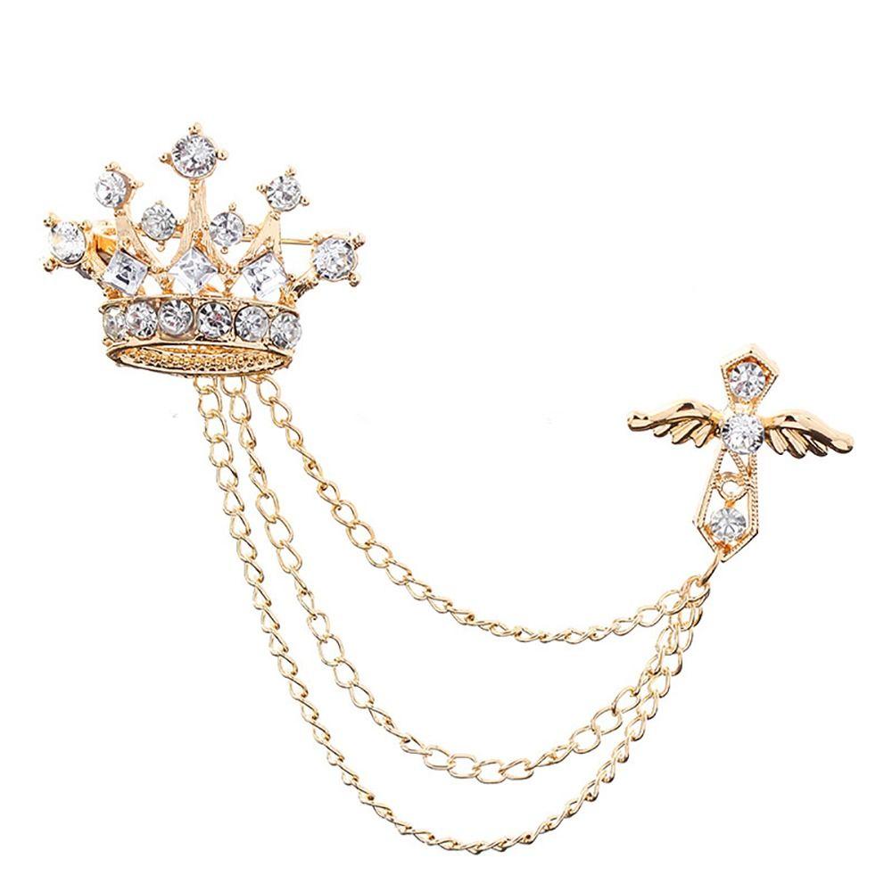 1Pcs Crown Chain Brooch Temperament Collar Jewelry  For Women Dress Mens Shirt Suit Set