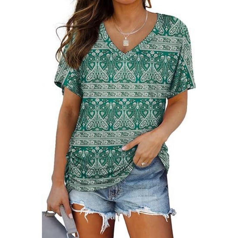 Women's Striped  T-Shirts (women’s) Printed Fashion Gradient Short Sleeved Casual V-neck T-shirt for Women