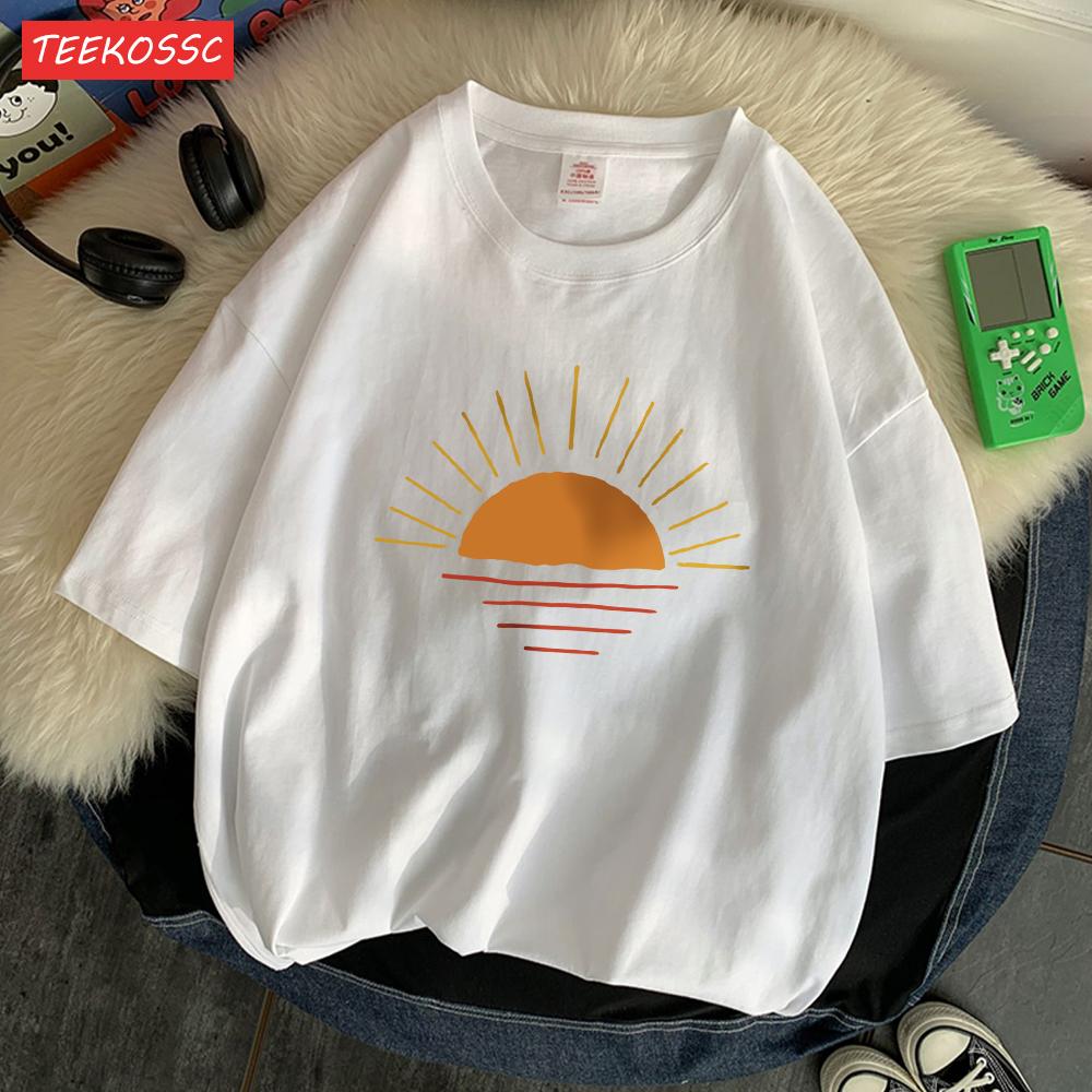 Sunset On The Coastline Men Tee Shirt Graphic Personality T Shirts High-Quality Pattern T-Shirt Cotton Fashion Short Sleeved