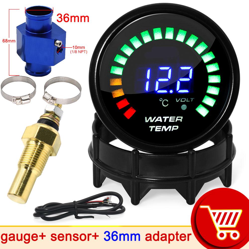 52mm 20 LED Light Digital Water Temperature Gauge + 10mm Water Temp Sensor with Joint Pipe Sensor Adapter Car 20~150 Celsius