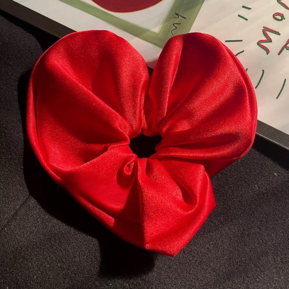 Red Satin Heart Shaped Hairband Head Circle Rubber Bands Low Ponytail Hair Accessories March 8 Gift Hair Bubble Ponytail Holders