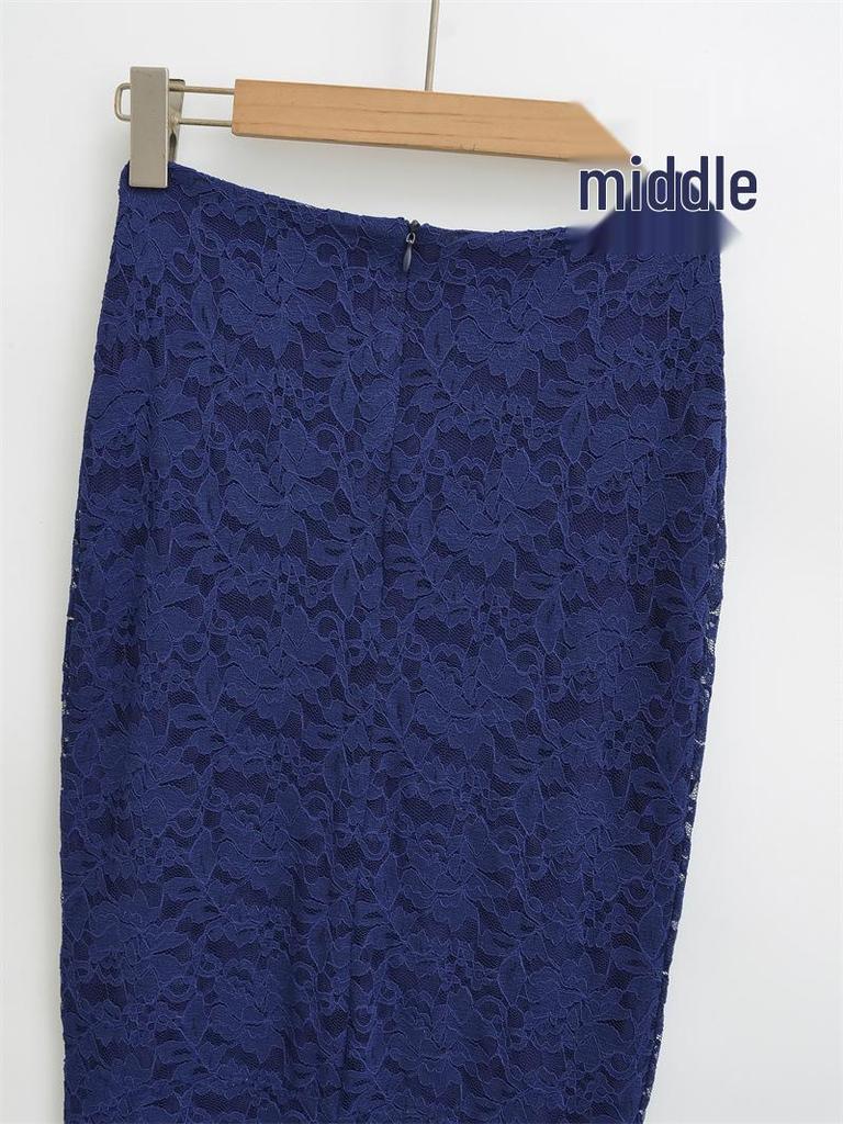 Schlankmachender Spitzen-Midirock mit hoher Taille für Damen für Frühling & Herbst