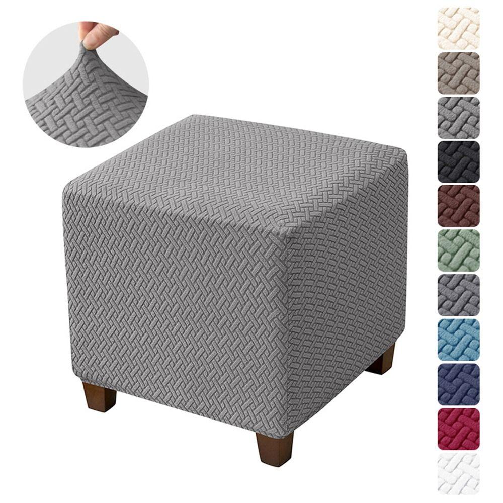 New Solid Color Jacquard Ottoman Cover Elastic T-Shape Square Stool Cover Soft Velvet Footstool Case Home Decor