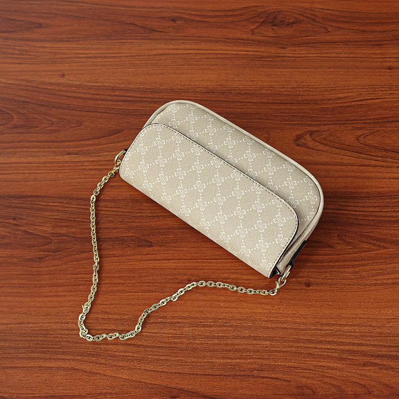 Women's 2025 Versatile Color Block Chain Bag: Small Retro Print Crossbody & Shoulder Bag