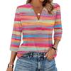 Women's Fashion Casual Lapel 3/4 Sleeve Print Shirt Women's V-Neck Tops