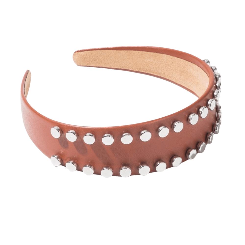 

PU Leather Wide Brim Hair Hoop Multi-Color Face Wash Headwear Cool Rivet Headband Daily кавовий