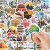 50pcs World Landmark Retro Stickers for DIY Notebook & Luggage Decoration
