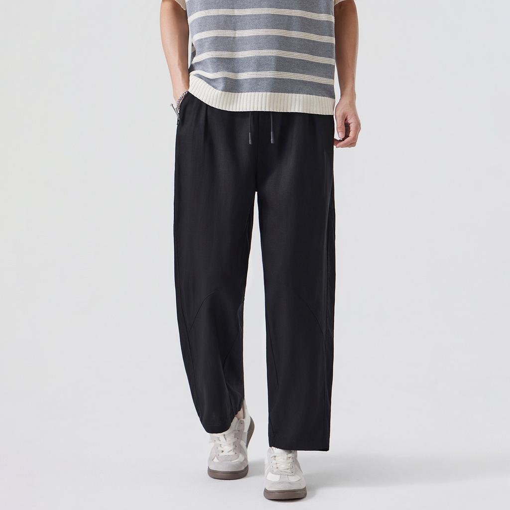 Summer New Lyocell Breathable Sweat-absorbing Nine-point Pants Men's Daily Commuting Loose Wide-leg Straight Casual Pants
