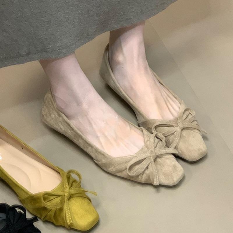 Women Flats Loafers Shoes Autumn Designer Work Comfortable Zapatillas De Mujer Walking Shallow Low Suede Square-toed Shoes Women