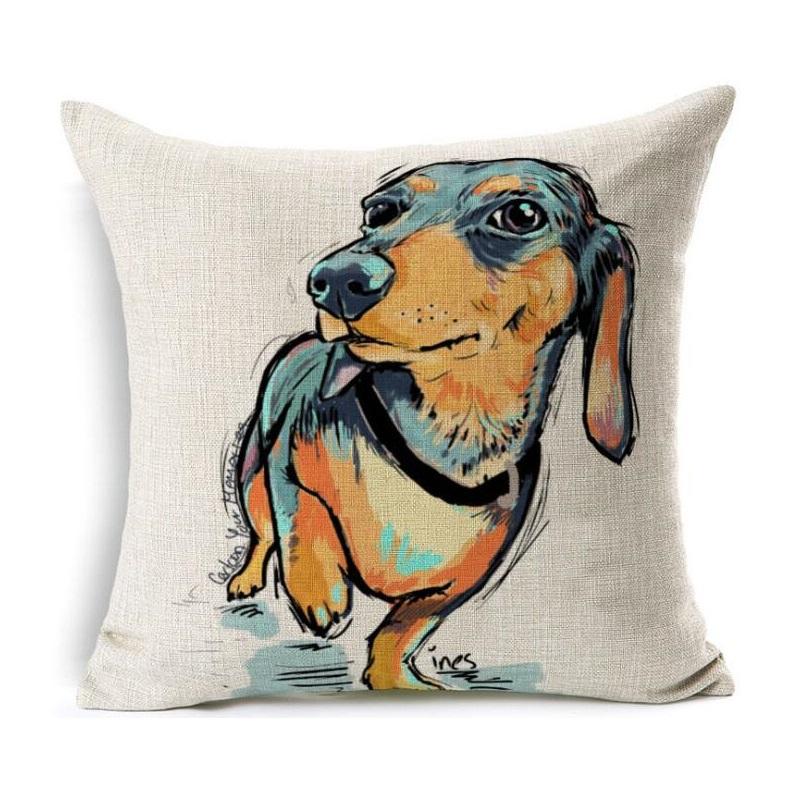 Housse de coussin en lin Motifs Bouledogues Carlins Style Chien Bull Terrier Décoration de Maison Salon Canapé Coussins d'appoint Housse 45X45cm