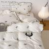 3pcs bow embroidery Bedding set ruffles Duvet Cover Set (1*Duvet Cover + 2*Pillowcase, Without Core)for bedroom guest room