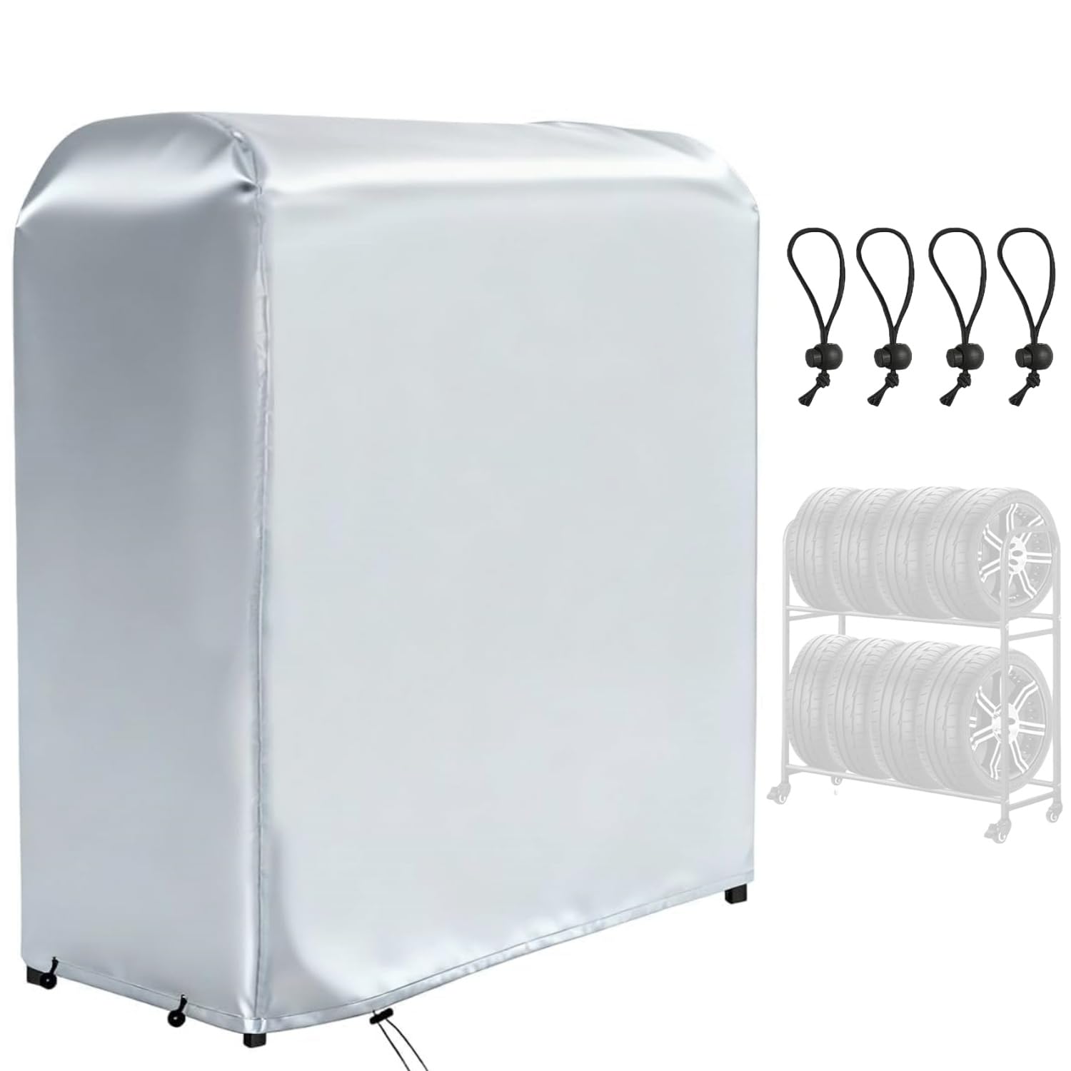 

Outdoor Tire Rack Cover, Waterproof, Sunscreen, Wide Size, Prevents Deterioration and Dirt, UV Protection, Includes 4 Ball Bands (L110cm x D75cm x H14