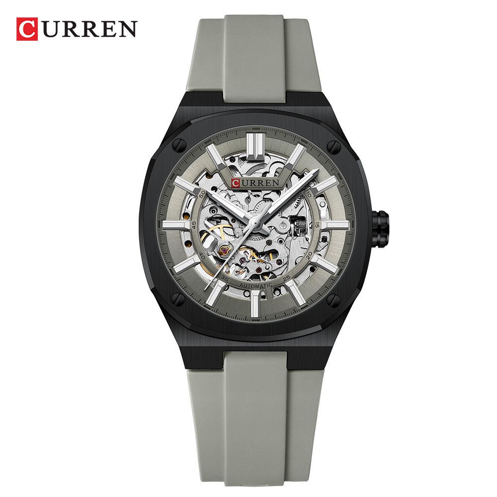 CURREN 8485 Men's Casual Waterproof Hollow Mechanical Watch with Rubber Strap