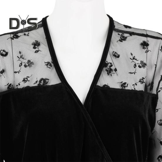 Elegantes Midikleid für Damen mit V-Ausschnitt, Spitzennähten, langen Ärmeln, figurbetontes Kleid in Übergröße, tailleneng, schmales Kleid, Clubwear