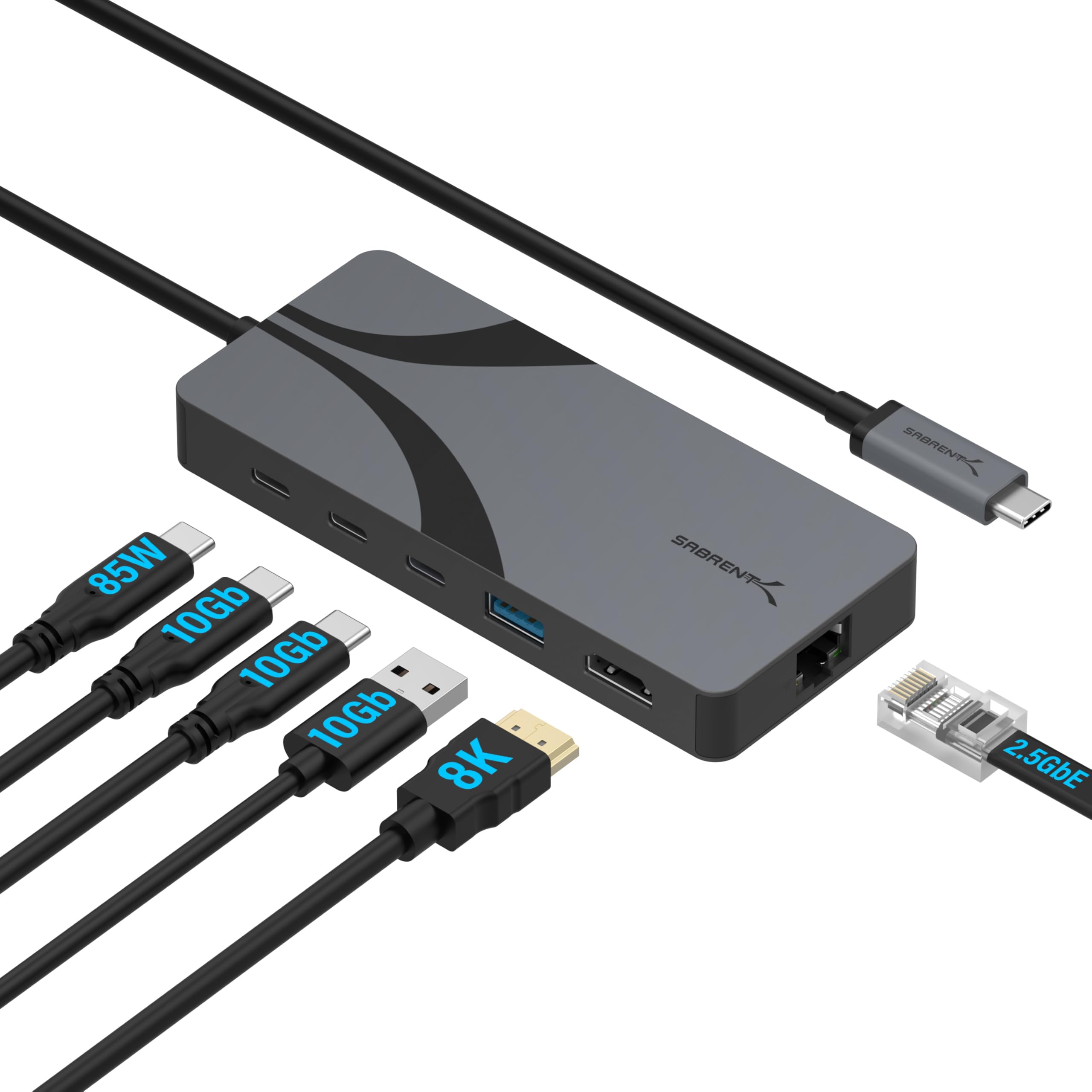 

SABRENT USB4 Hub, Travel Dock Hub, 2 x USB-C Ports, 1 x USB-A Port, HDMI 2.1, 2.5GbE, 85W PD 3.0 [HB-U4HP]