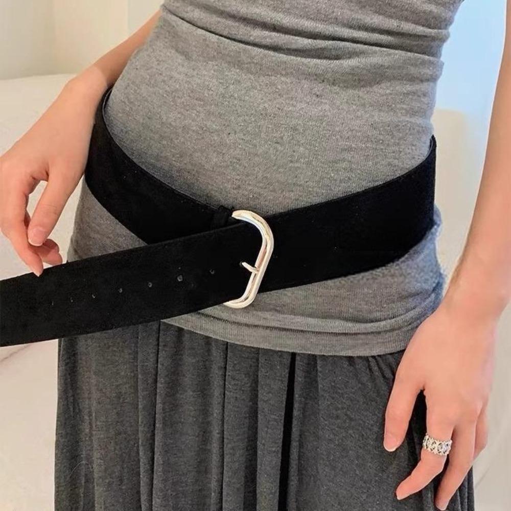 Casual Suede Leather Wide Belt Retro Waist Strap New Pin Buckle Waistband Women
