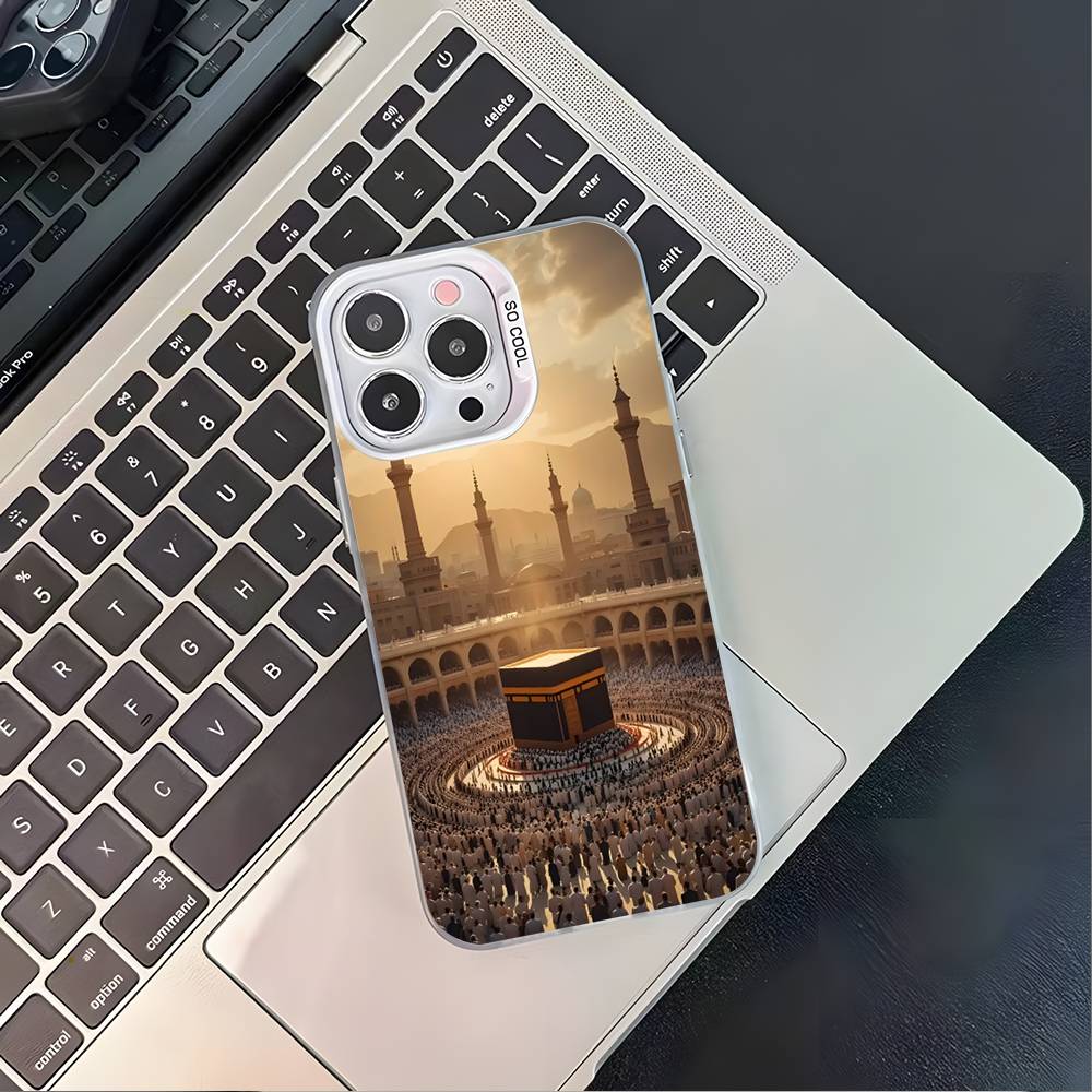 Moslimský a Kaaba Pouzdro na telefon Pro iPhone 17,16,15,14,13,12,11,Pro,XS,Max,Plus,Mini,SE4,E Bílé Matné Nárazuvzdorné Kryt