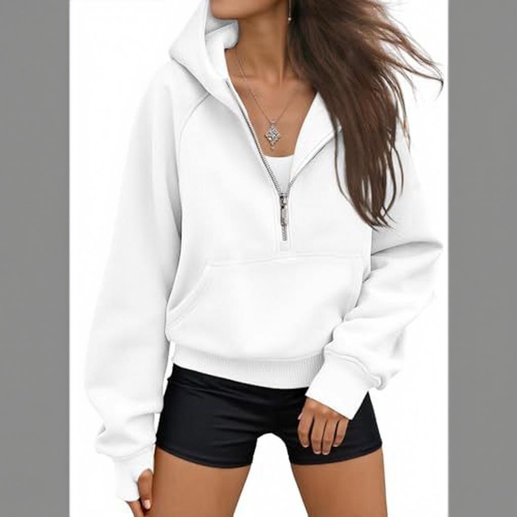 Women's Half Zip Hooded Long Sleeve Casual Sweatshirt Color