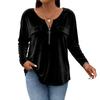 Women's Vintage V-Neck Zipper Front Long Sleeve Pullover Color
