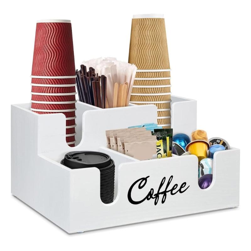 Kaffee-Kapsel-Organizer aus Holz mit 6 geräumigen Fächern und schrägem Design für einfachen Zugriff