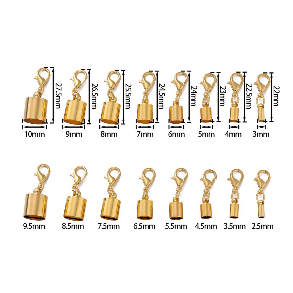 10pcs Lobster Clasps Hooks Leather Cord End Caps 2.5-9.5mm Crimps End Tip Caps Connectors for Bracelet Necklace Jewelry Findings