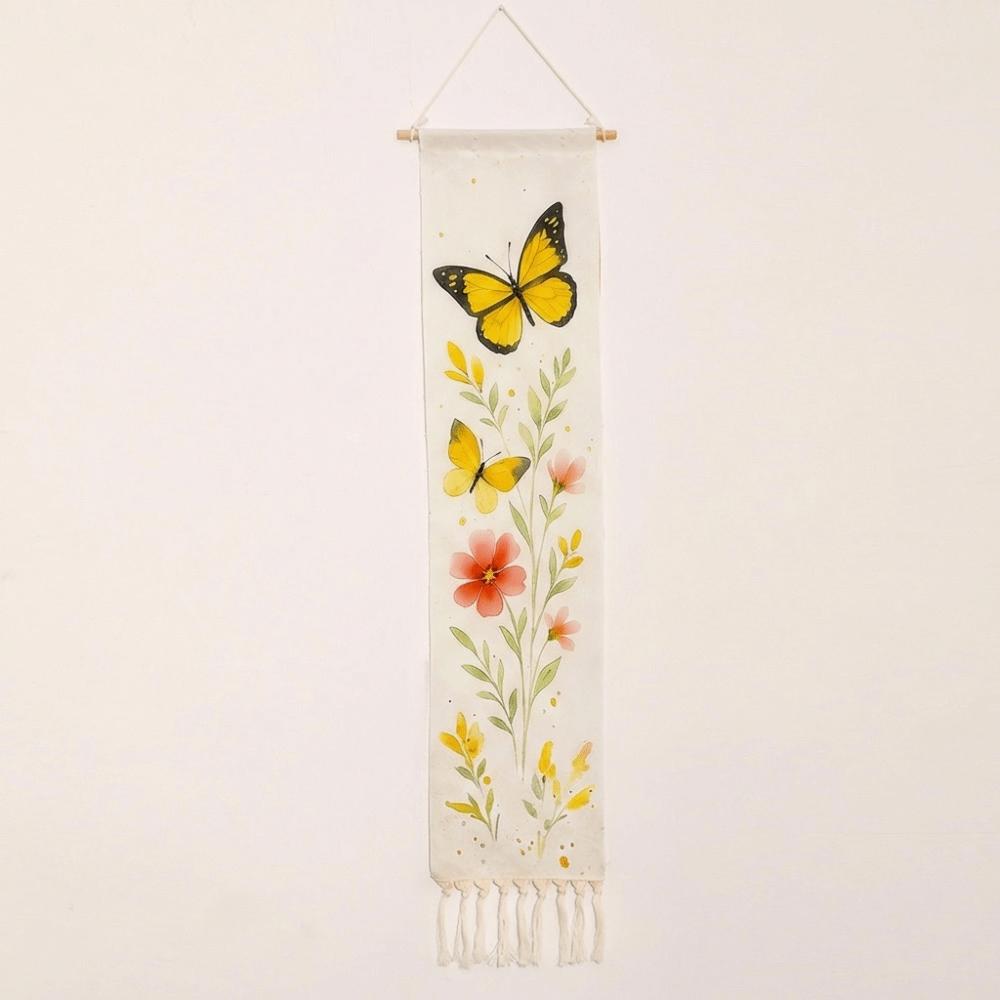 Хлопковый Баннер с Рисунком Бабочки Настенное Полотно Бохо Настенное Искусство Гобелен Простой Дизайн Украшение Кисточками
