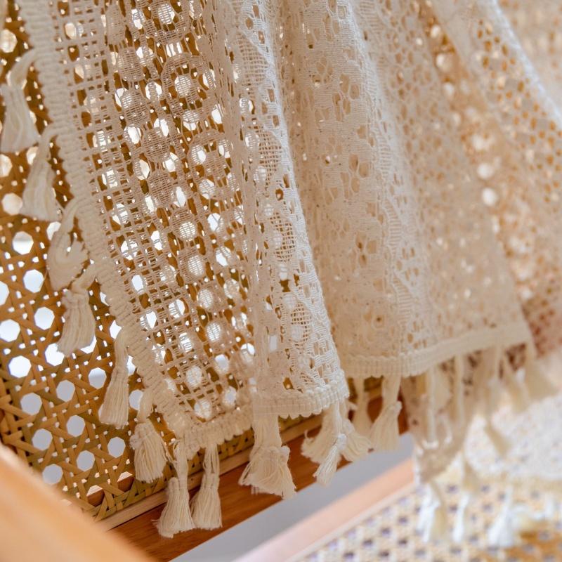 Pannelli Tende Trasparenti in Pizzo Bianco Beige, Motivo a Monete Filtranti la Luce Pronti all'Uso in Voile per Soggiorno Finestra a Golfo
