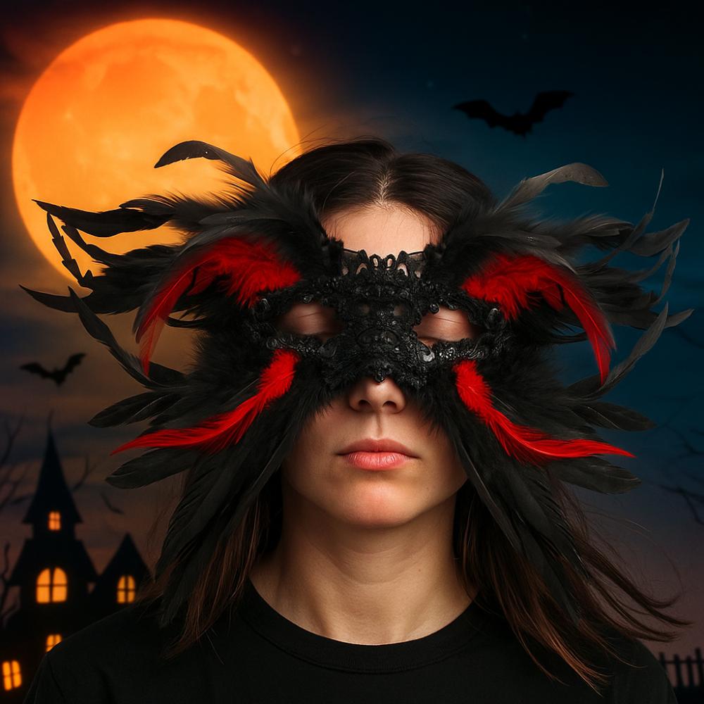 Cosplay Halloween Eye Mask Large Horn Gothic Mask Halloween Feather Masks  Halloween Carnival