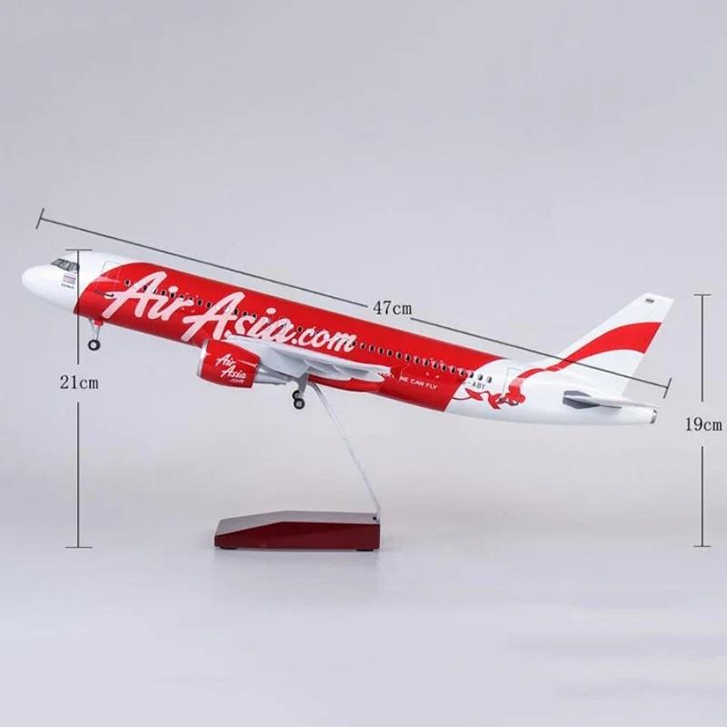 1/150 Scale 47cm Airplane 320 A320 Aircraft AirAsia Airline Model W Light and Wheel Plastic Resin Plane Collections Available