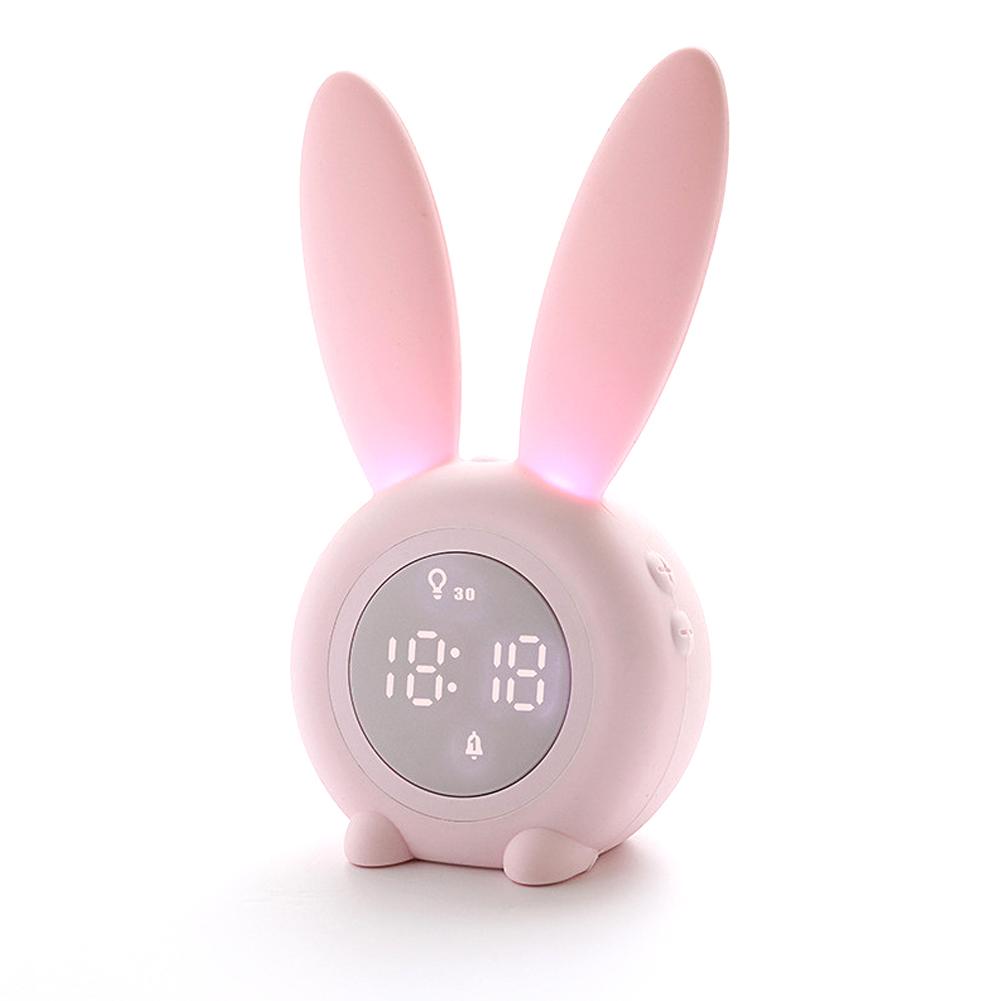 

Cartoon Shape Kids Alarm Clock Sleep Trainer Rechargeable Night Light with Voice Control Magnetic Catche Pink#0