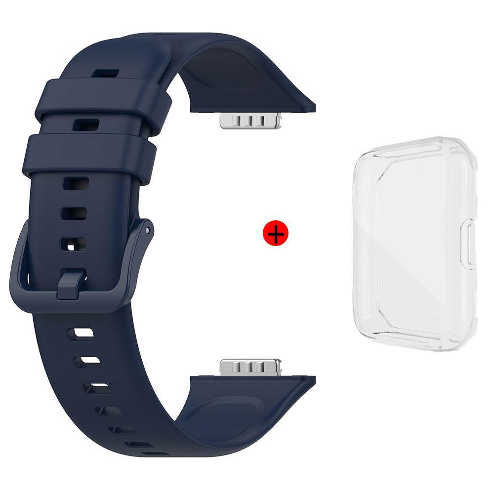 For Huawei Watch Fit 2 Silicone Strap+Case Watchband With Same Color Buckle Wristband and Transparent Watch Shell