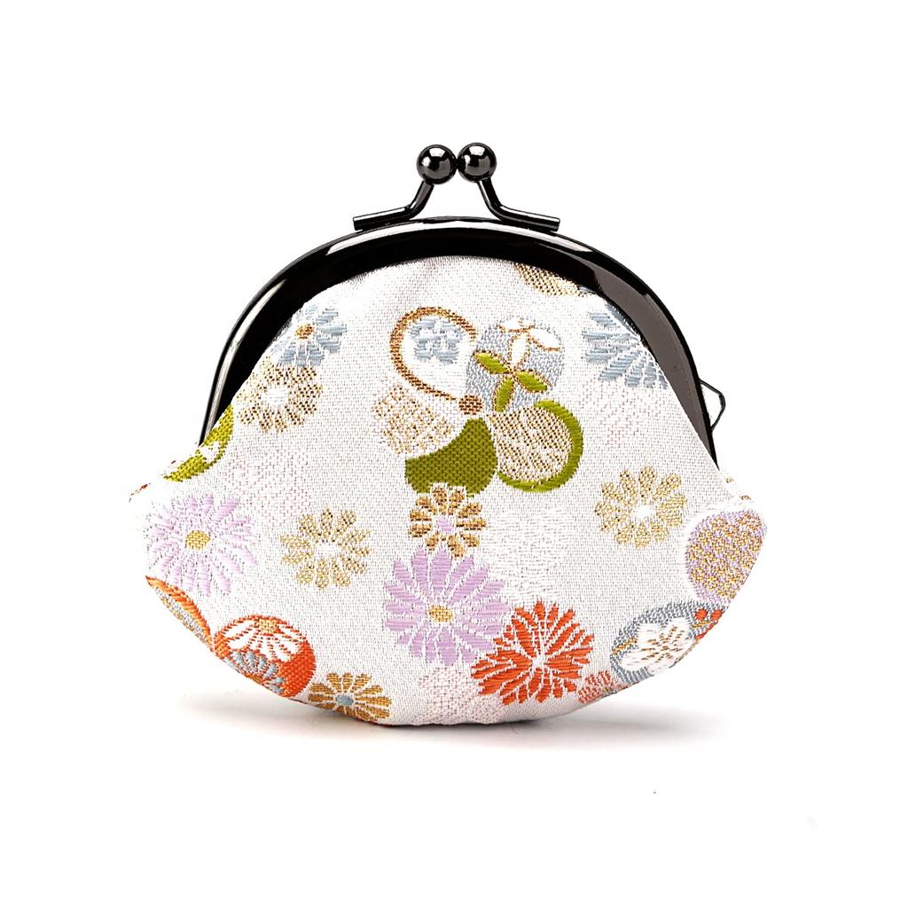 Kyoto Geibido Clasp Handcrafted by Japanese Made In Japan Nishijin-ori 2.6-inch Wallet, Artisans, Pattern, (White)