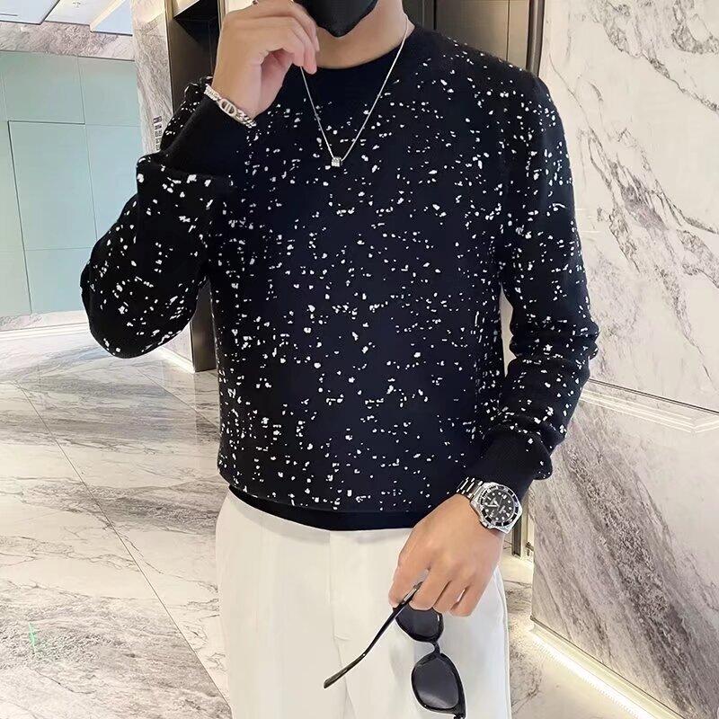 Spring 2024 Men's Sweater Patchwork Assorted Colors Skin-Friendly Fabric Fashion Versatile Top Casual Long-Sleeved Bottoming Shirt