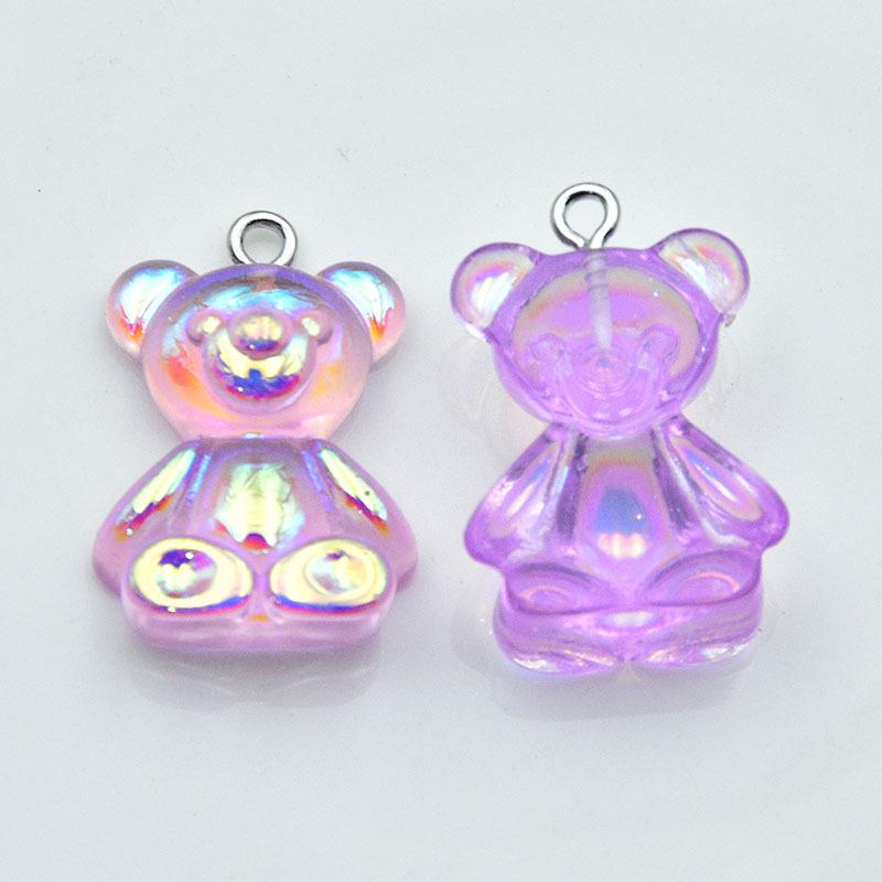 Colorful Resin Cartoon Bear Keychain: Cute Electroplated AB Pendant for DIY Jewelry