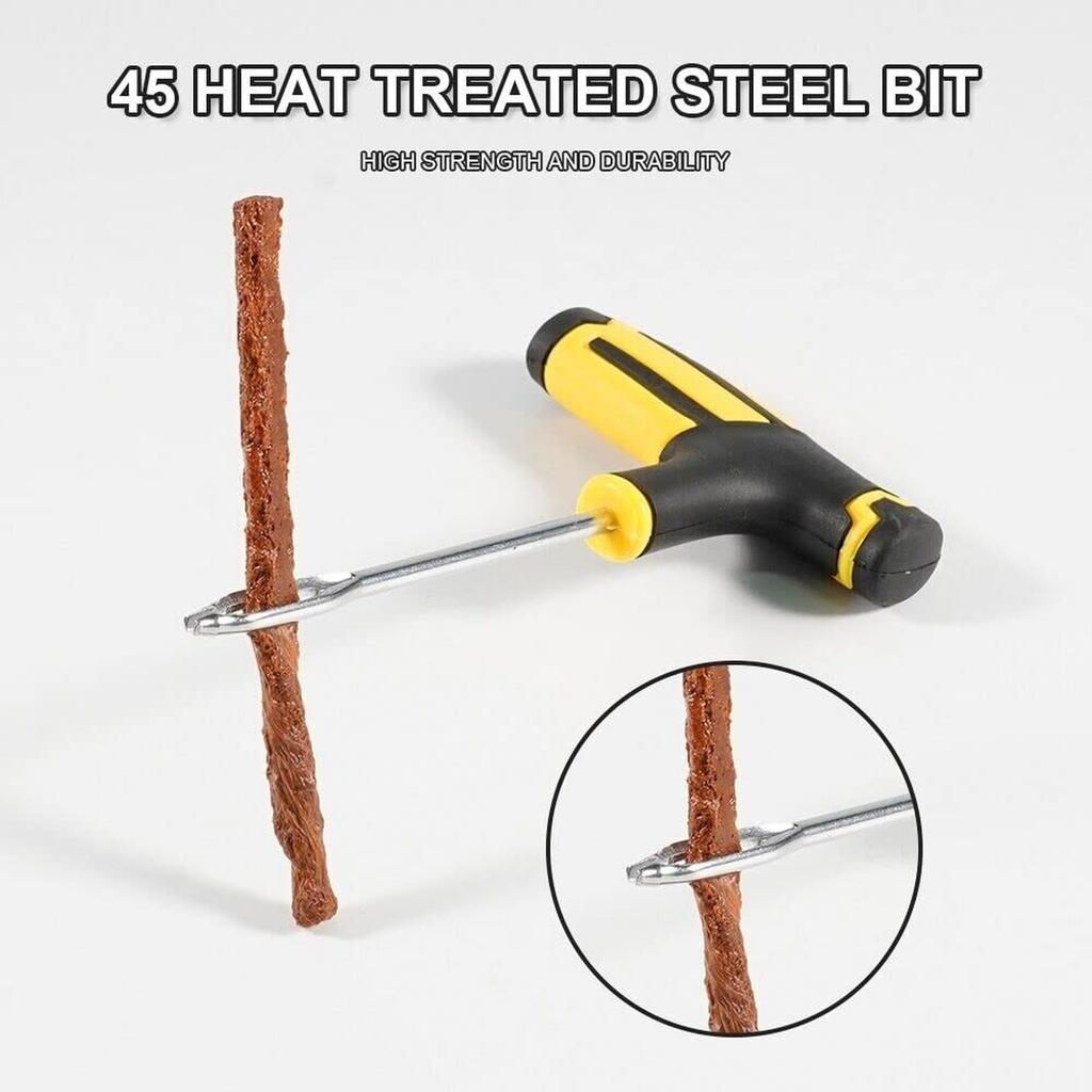 Tire Repair Kit with T-Handle Reamer and Insertion Tools Rubber Glue and Plug Strips for Car Motorcycle Bicycle Tire Puncture Repair
