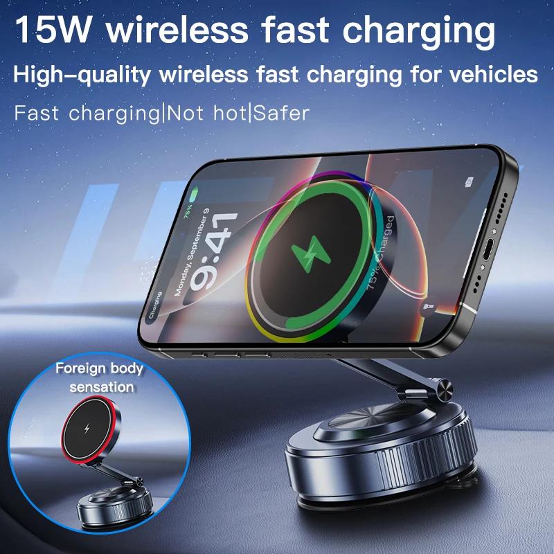 15W Magnetic Car Wireless Charger Vacuum Suction Bracket Phone Holder for Magsafe iPhone 17 16 15 14 13 12 Fast Charging Station