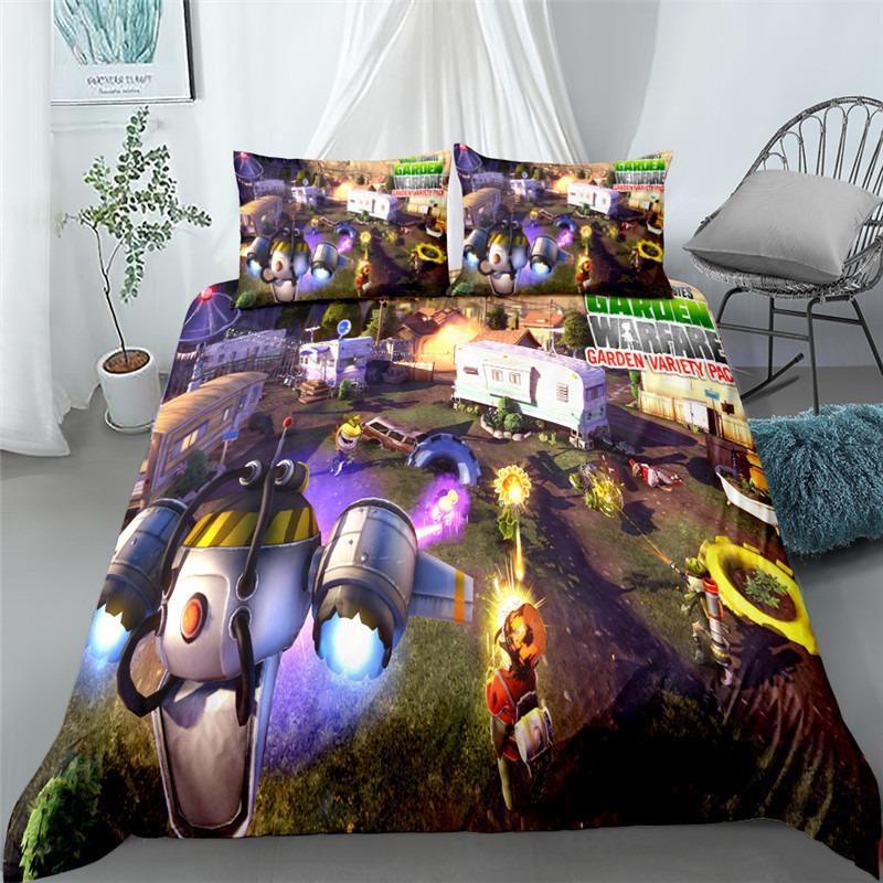 Hot Sale Exquisite 3D Plants Vs Zombies Wallpaper Gamer Printing Bedding Set Duvet Cover Comforter Bed Adult Youth Girls Gift