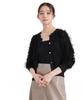 Nano Universe Women's Fringe Knit Crew Neck Cardigan, F 010, Black, 673-5122321