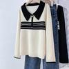 Herbst und Winter fette Schwester Halbzipper Farbblockierung Revers Gestrickter Pullover Damen Lockerer Pullover Bauchverstecker Fleischbodyshirt