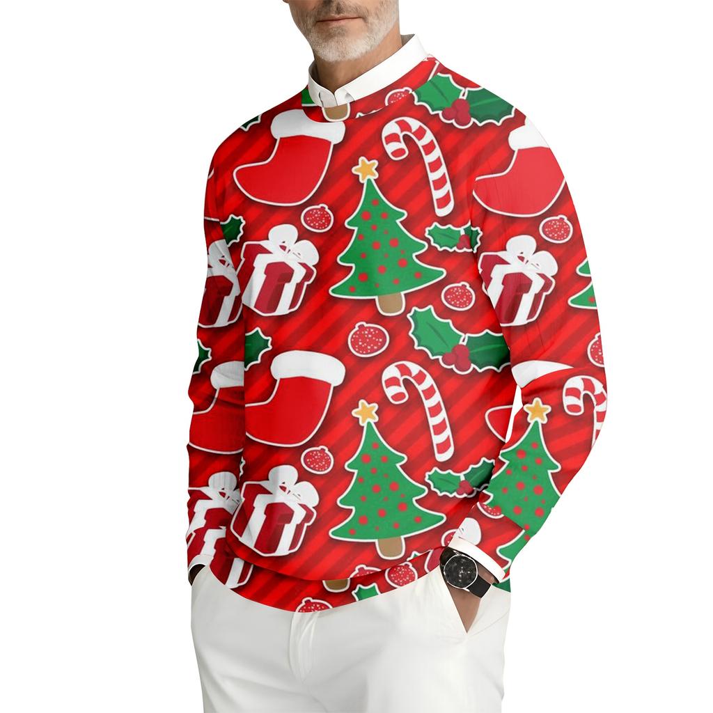 Herren Bedrucktes Rundhals Langarm Rippstrick Sweatshirt