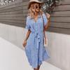 Beach Summer Dress Shirt Floral Vintage High Waist Dresses Women Casual Loose Single-Breasted Slim Elegant Robe