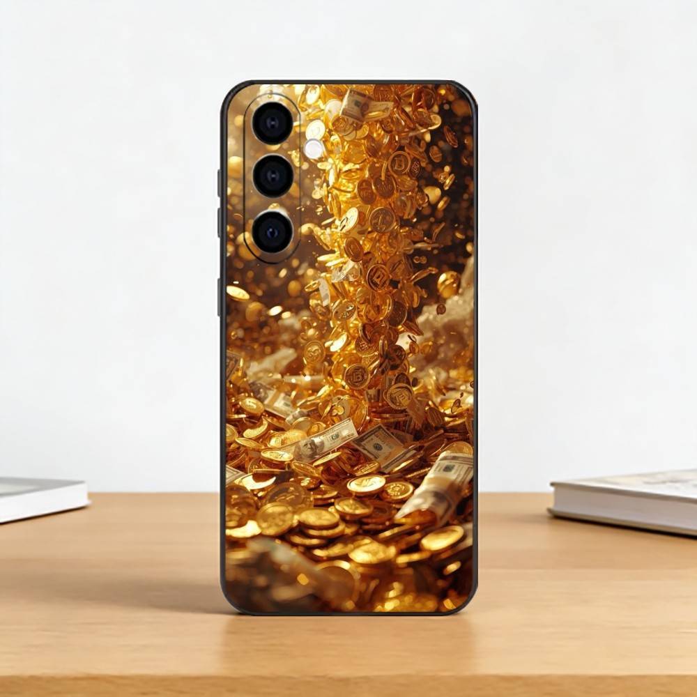 Money Gold A-Art Phone Case For Samsung Galaxy A73,A72,A71,A70,A53,A52,A51,Others Soft Black Cover