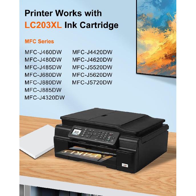 LC203 XL High Yield Ink Cartridge (4-Pack, Black, Cyan, Magenta, Yellow,1 Each) - LC203XL LC201 Ink Cartridge Replacement for Brother Ink LC203