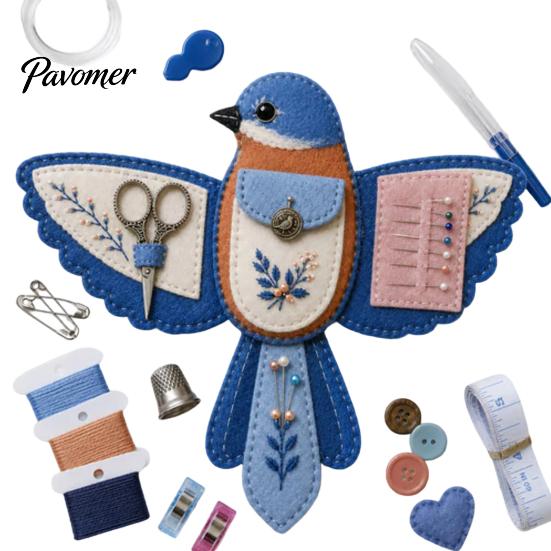 Kit de Costura Organizador de Pássaro de Feltro DIY, Bolsa Artesanal Decorativa Portátil, Bolsa de Armazenamento Prática com Fenda para Tesoura e Almofada para Agulhas, Bordado