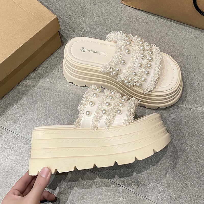 Fashion 8CM Summer High Platform Women Sandals Wedge Heels Slippers Fashion New Beach Outside Chunky Sandals Comfort Casual Slides Woman