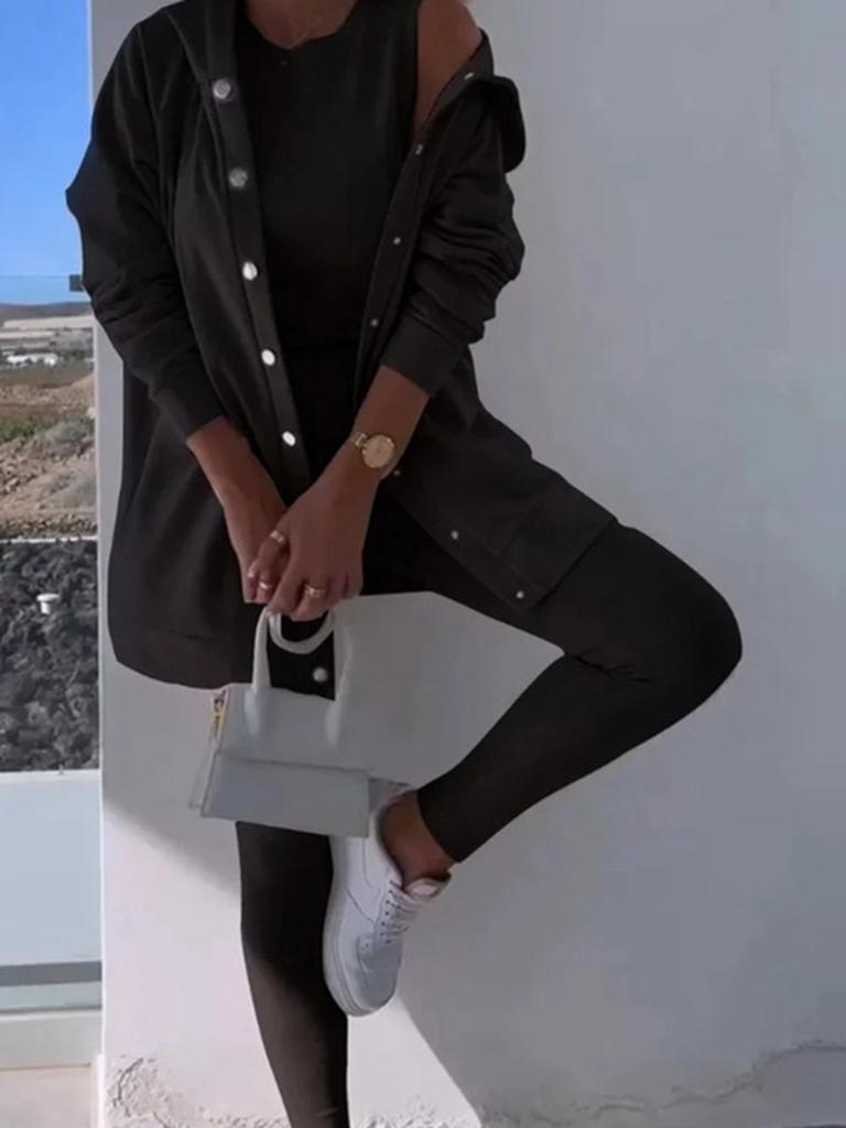 Spring New Women's Casual Hooded Sweatshirt & Slim Fit Ribbed Pants Set - 3 Pieces