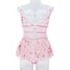 Erotic Transparent V-neck Sexy Nightdress For Women Floral Printed Lace Lingerie Pajamas Mini Dress Sexy Seamless Lingerie