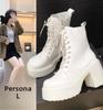 Fashion Round Toe Thi Heel  Boots Women's High Heel Waterproof Platform Ort Boots Small Size Retro White Soft Leather Boots