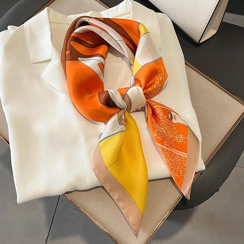 New Floral Print Shawl Design Silk Square Scarf Women Female Wrap Headkerchief Hijab Beach Stoles Hair Band Echarpe Bandana 2023